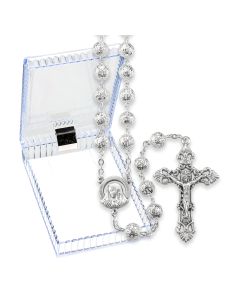Silver Finished Filigree Bead Rosary, Boxed