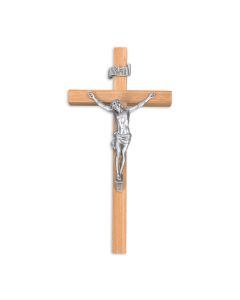 10" Oak Wood Cross with a Fine Pewter Corpus