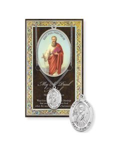 Saint Paul Genuine Pewter Medal on a 24" Chain with Biography and Picture Folder