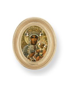 3 1/2" x 4 1/2" Gold Oval Frame with an Our Lady of Czestochowa Print-P65