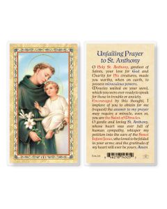 St Anthony - Unfailing Prayer Laminated Holy Card. Inc. of 25