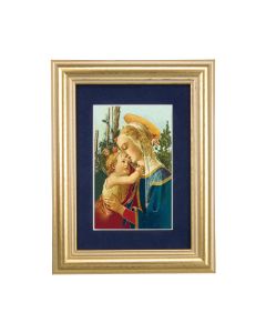 5 1/4" x 6 3/4" Gold Leaf Frame-Navy Blue Matte with a 2 1/2" x 3 3/4" Madonna and Child Print