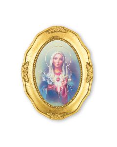 3 1/2" x 4 1/2" Gold Leaf Framed with an Immaculate Heart of Mary Print-P65