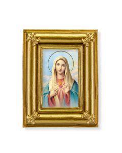 Gold Frame with Fleur de lis Corners and an Immaculate Heart of Mary Print-P65
