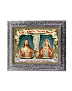 10 1/2" x 12 1/2" Grey Oak Finish Frame with an 8" x 10" Sacred Hearts House Blessing In Spanish Print
