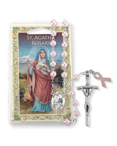 Pink Pearl Glass Bead Saint Agatha Specialty Rosary Boxed