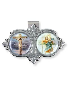 Crucifixion and St. Christopher Resin Visor Clip (Sold in Inc. of 3)