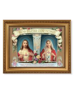 15 1/2" x 19 1/2" Antique Gold Leaf Beveled Frame with Bead Inlay and 12" x 16" House Blessing-SHJ and IHM Textured Art