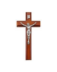 10" Two Tone Wood Cross with Fine Pewter Corpus