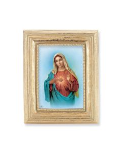 3 3/4" x 4 1/2" Gold Frame with a Immaculate Heart of Mary Print-P65