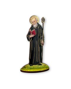 6" Saint Benedict Laser Cut Wood Statue with Biography
