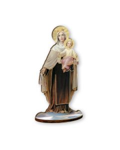 6" Our Lady of Mt Carmel Laser Cut Wood Statue with Biography