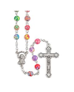 6mm Multicolored Round Floral Bead Rosary-P65