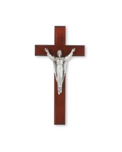 11" Dark Cherry Cross with an Antiqued Silver Finish Cipolletti Risen Christ Corpus 