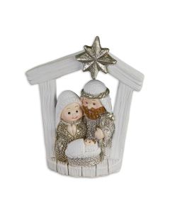 2" x 2 1/2" Holy Family under Star in White Manger Statuette