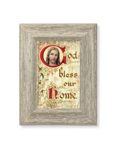 6 1/2" x 8 1/2" Grey Weathered Frame with God Bless Our Home Artwork on Wood Plaque