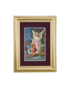 5 1/4" x 6 3/4" Gold Leaf Frame-Burgundy Matte with a 2 1/2" x 3 3/4" Guardian Angel Print