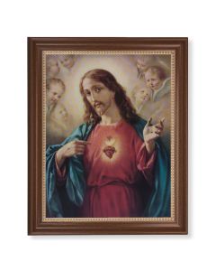 13 1/2" x 16 9/16" Walnut Finished Frame with 11" x 14" Sacred Heart of Jesus Textured Art