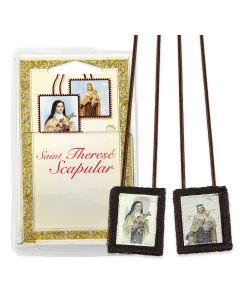 1 3/4" x 2"  St. Therese and Our Lady of Mt. Carmel Brown Wool Scapular in Deluxe Packaging