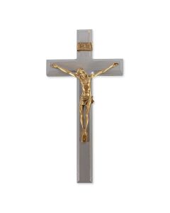 12" Gray Wood Cross with Museum Gold Tone Corpus