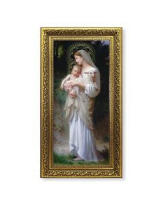 11 5/8" x 19" Ornate Gold Leaf Wood Frame with a Bouguereau: Divine Innocence Textured Art