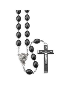 Large Black Wood Bead Family Rosary