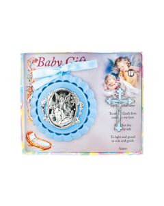 Blue Guardian Angel Crib Medal with Crucifix