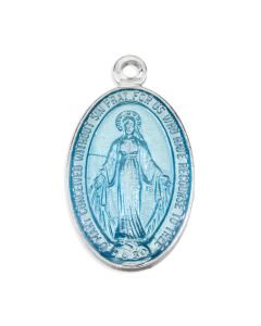 1" Miraculous Medal in Silver Finish with Blue Epoxy