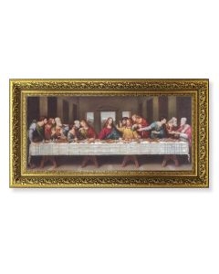 11 5/8" x 19" Ornate Gold Leaf Wood Frame with a Last Supper Textured Art