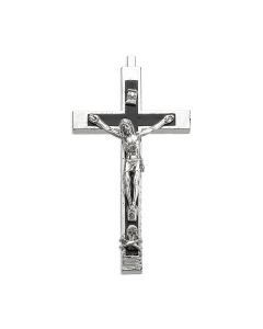 3 1/2" Silver Metal Crucifix with Skull and Crossbones