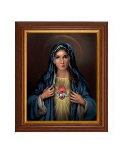 10 1/2" x 12 1/2" Walnut Finish Beveled Frame with 8" x 10" Immaculate Heart of Mary Textured Art