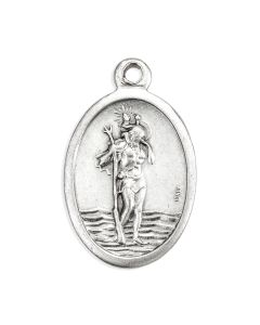 1" Oval Antiqued Silver Oxidized Saint Christopher Medal