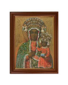 15 1/2" x 19 1/2" Walnut Finish Frame with Gold Accent and a 12" x 16" Our Lady of Czestochowa Textured Art