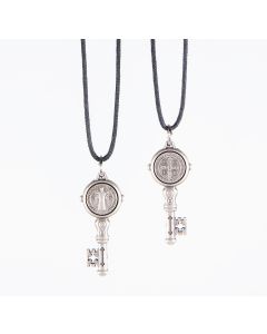 Saint Benedict Jubilee Medal, Silver Key Necklace