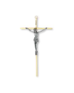 10" Brass Finish Metal Cross with Antiqued Silver Finish Corpus-P65
