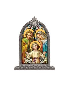 Holy Family Silver Arch Framed Liturgical Glass Art-P65