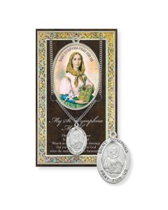 Saint Dymphna Genuine Pewter Medal on a 18" Chain with Biography and Picture Folder