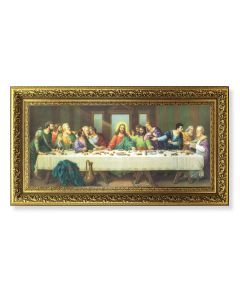 11 5/8" x 19" Ornate Gold Leaf Wood Frame with a Zabateri: Last Supper Textured Art