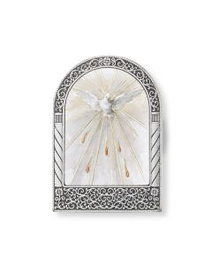 Antique Silver Metal Arched Easel with Gold Embossed Holy Spirit - Confirmation Print