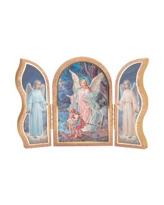 Guardian Angel Standing Natural Wood Triptych