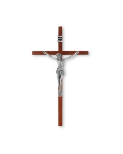 10" Wood Crucifix with Silver Finish Corpus Gift Boxed