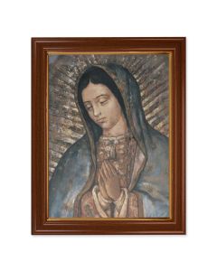 15 1/2" x 19 1/2" Walnut Finish Frame with Gold Accent and a 12" x 16" Our Lady of Guadalupe Canvas Artwork