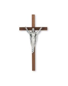 11" Walnut Cross with an Antiqued Silver Finish Cipolletti Risen Christ Corpus
