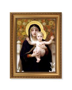 15 1/2" x 19 1/2" Antique Gold Leaf Beveled Frame with Bead Inlay and 12" x 16" Bouguereau: Madonna of the Lilies Textured Art
