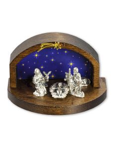 2 1/4" Wood Nativity with Metal Figurines Gold Star and Blue Starry Night Backdrop