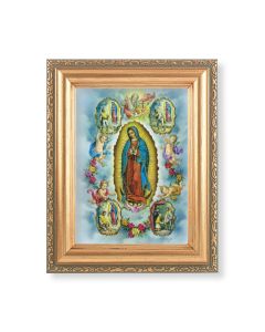 5.5" x 7" Antique Gold Frame with an Our Lady of Guadalupe with Visions Print