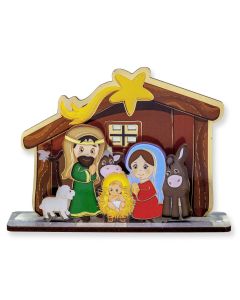 3 3/4" x 5" Wooden Childrens Nativity Scene Statuette