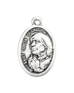 1" Oval Antiqued Silver Oxidized Saint Teresa of Calcutta Medal