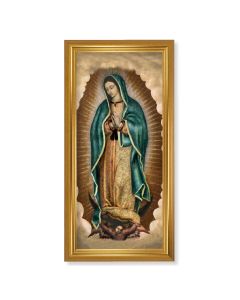 17 1/4" x 33 1/4" Antique Gold Leaf Finished Beveled Frame with 14" x 30" Our Lady of Guadalupe Textured Art