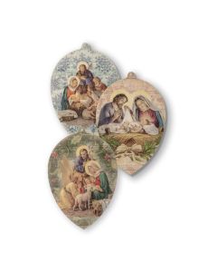 3 1/8"X 4 1/4" Pendant Shaped Wd Ornament Asst Of 3 Pcs (Enter qty of 3 for ONE set)